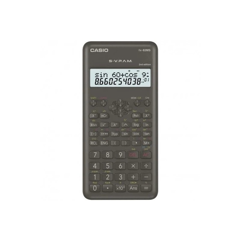 Calculatrice scientifique Casio FX-82MS 2e éd. - Écran LCD 2 lignes - 240 fonctions intégrées - 8 mémoires variables - Calcul