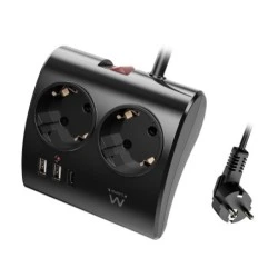 Multiprise de table 5 prises Ewent - 2x Schuko 16A - 2x USB-A - 1x USB-C - Interrupteur On/Off - Câble 1,5m - Couleur Noir