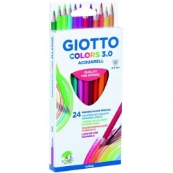 Giotto Colors Acquarell 3.0 Pacote de 24 Lápis Aguarela Triangulares - Mina 3 mm - Madeira - Cores Sortidas