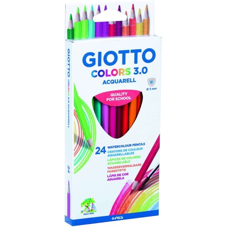 Giotto Colors Acquarell 3,0 Pack of 24 Triangular Watercolor Pencils - Lead 3 mm - Wood - Assorted Colors