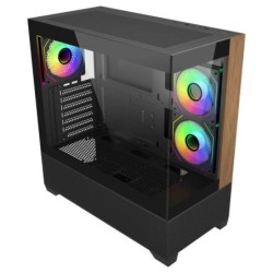 Cooler Master Elite 690 Wood ATX/MicroATX/Mini-ITX Mid-Tower Case - 3 120mm RGB Fans - Panoramic View - Double Chamber