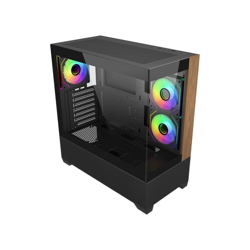 Cooler Master Elite 690 Wood ATX/MicroATX/Mini-ITX Mid-Tower Case - 3 120mm RGB Fans - Panoramic View - Double Chamber