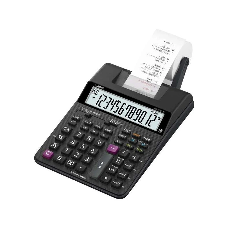 Casio HR150RCE Calculadora com Impressora de Secretária - Ecrã de 12 Dígitos - Largura do Papel 58mm - Imprime Hora e Data