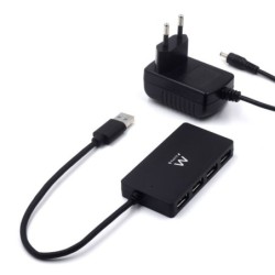 Ewent Hub USB 4 en 1 - Alimentation Externe - USB 3.2 Gen1 - Câble 52,5 cm - Couleur Noir