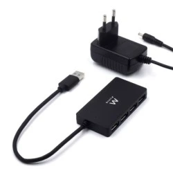 Ewent USB Hub 4 in 1 - External Power - USB 3,2 Gen1 - 52,5cm Cable - Black Color