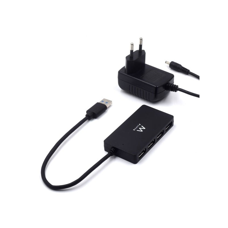 Ewent USB Hub 4 in 1 - External Power - USB 3,2 Gen1 - 52,5cm Cable - Black Color