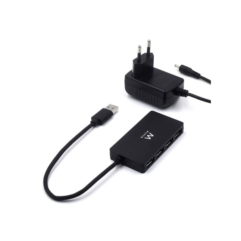 Ewent USB Hub 4 in 1 - External Power - USB 3,2 Gen1 - 52,5cm Cable - Black Color