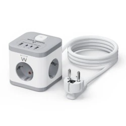 Ewent Regleta con 6 Tomas de Sobremesa - 3x Schuko 16A - 2x USB-A - 2x USB-C - Proteccion Infantil - Interruptor On/Off - Forma