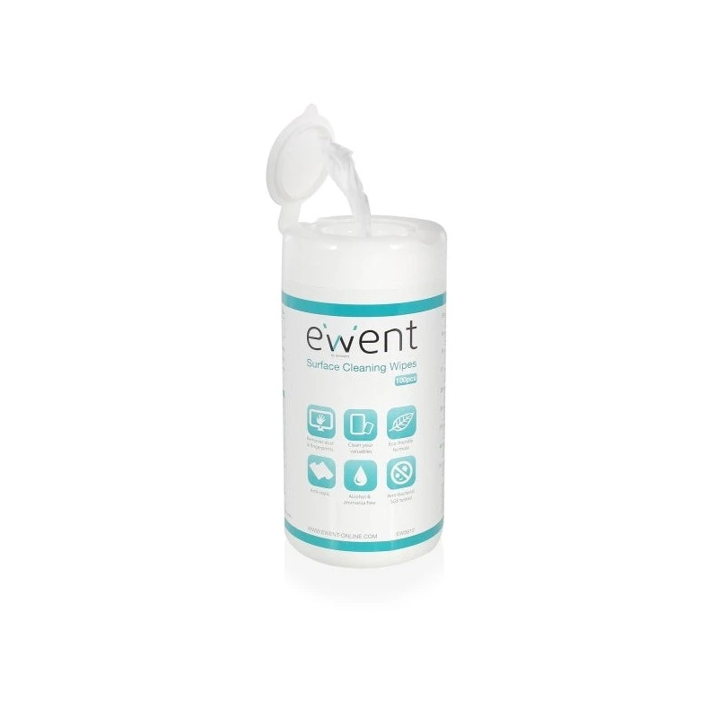 Ewent Screen Cleaning Wipes - Antibacterial - Antistatic - Alcohol Free - White Color