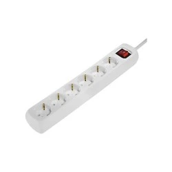 Hama Power Strip with 6 Sockets - 1.4m Cable - On/Off Switch - 33.7x5.5x4.7cm - White