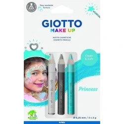 Giotto Make Up Princess Pack with 3 Princess Themed Cosmetic Pencils - Washes with Water - Dermatologically Tested - Assorted