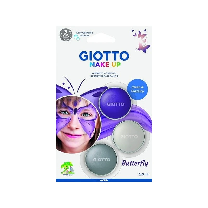 Giotto Make Up Butterfly Pack de 3 maquillages pour le visage sur le thème des papillons - Se lave à l'eau - Testé