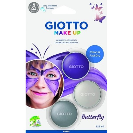 Giotto Make Up Butterfly Pack de 3 maquillages pour le visage sur le thème des papillons - Se lave à l'eau - Testé