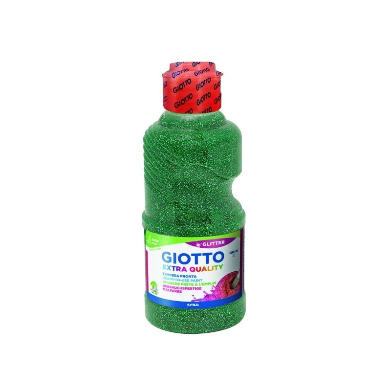 Giotto Extra Quality Glitter Tempera - 250ml - Lispa para el Uso - Botella Bio Pet - Color Verde
