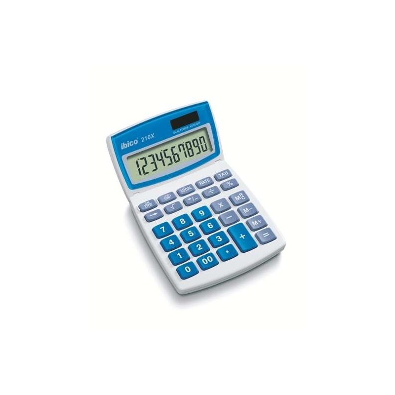 Ibico 210X Desktop Calculator 10 Digit - Adjustable Tilt LCD Display - Large Keys - White/Blue