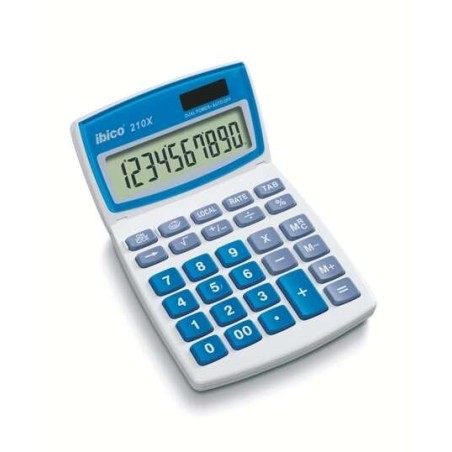 Ibico 210X Desktop Calculator 10 Digit - Adjustable Tilt LCD Display - Large Keys - White/Blue
