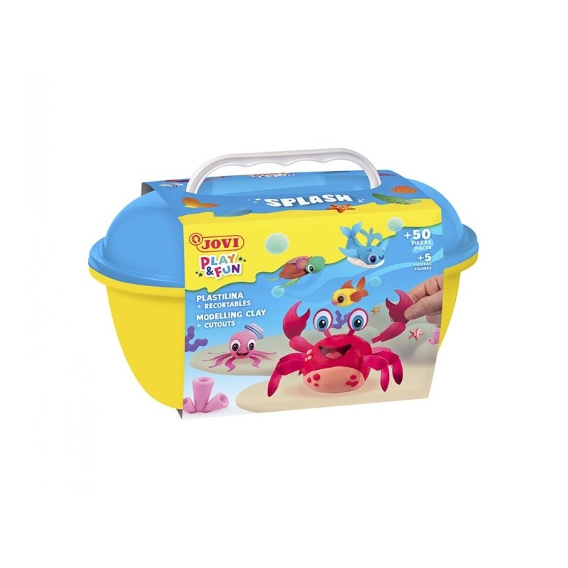 Jovi Play & Fun Splash Chest with 24 15gr Modelling Clay Sticks + Moulds + Cutouts - Gluten Free - Plant-Based - Does Not Dry
