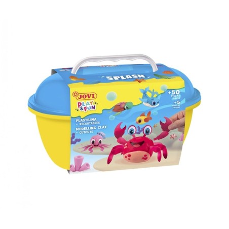Jovi Play & Fun Coffre Splash avec 24 Bâtons de Pâte à Modeler 15gr + Modeleurs + Découpes - Sans Gluten - Base Végétale - Ne