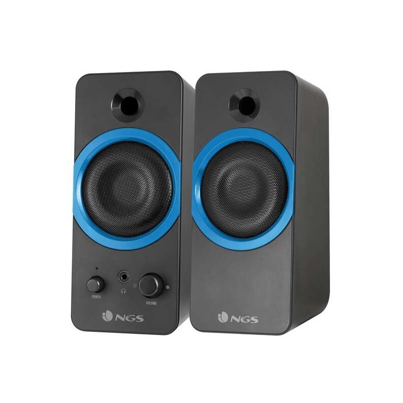 NGS GSX-200 Altavoces USB 2.0 20W - Supergraves - Conexion Jack 3.5mm - Controles en Altavoz - Color Negro/Azul