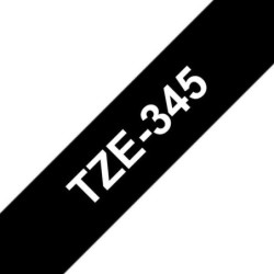 Brother TZe345 Fita Laminada Genérica de Etiquetas - Texto branco sobre fundo Preto - Largura 18mm x 8 metros