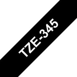 Brother TZe345 Fita Laminada Genérica de Etiquetas - Texto branco sobre fundo Preto - Largura 18mm x 8 metros