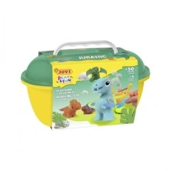 Jovi Play & Fun Cofre Jurassic con 24 Barras de Plastilina 15gr + Modeladores + Recortables - Sin Gluten - Base Vegetal - No se