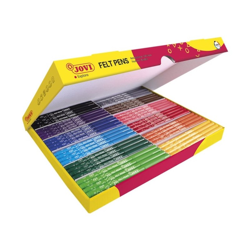Jovi Felt Pens Boîte de 144 Feutres - Pointe de 3mm - Capuchon Ventilé - Grip Triangulaire Ergonomique - Encre Grande Fixation