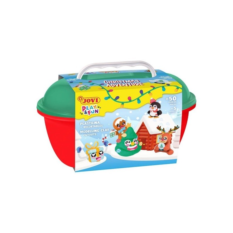 Jovi Play & Fun Coffre Christmas Adventure avec 24 Bâtons de Pâte à Modeler 15gr + Modeleurs + Découpes - Sans Gluten - Base