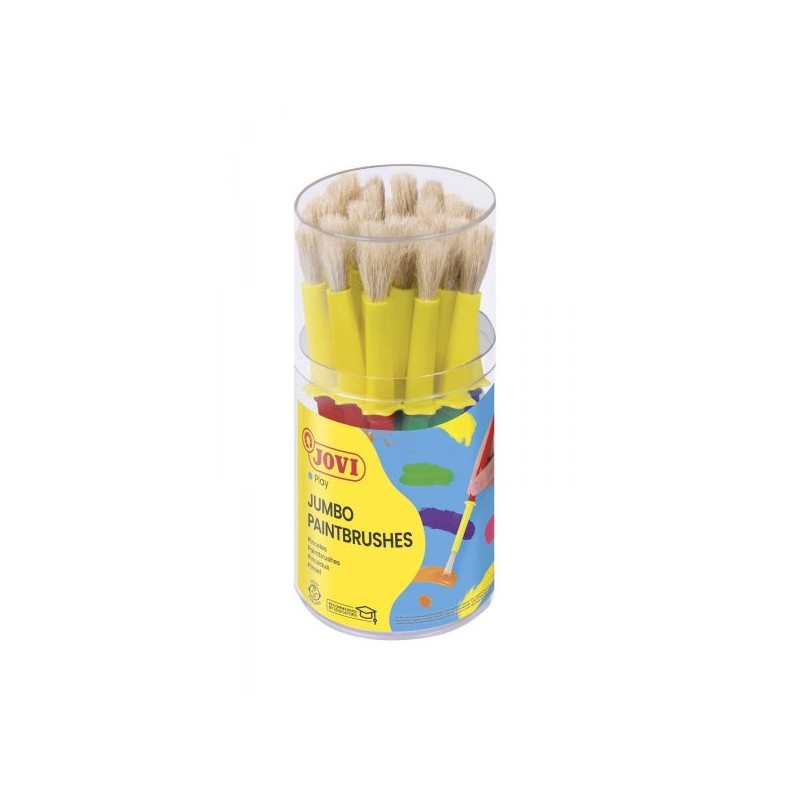 Jovi Jumbo Paint Brushes Bote 20 Pinceles Medianos Pelo Cerda - Gruesos de Pelo Natural - Mango de Plastico - No Gotean
