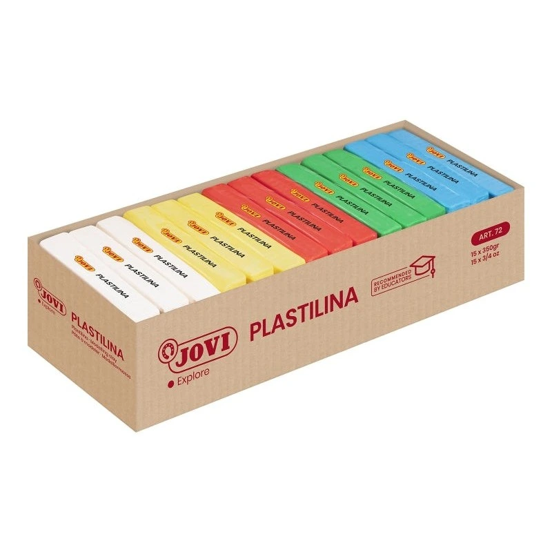 Jovi Expositor de 15 Pastilhas de Plasticina 350gr Cores Básicas - 100% Vegetal - Muito Moldável - Não Seca - Cores Sortidas