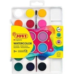 Jovi Pack de 18 Aquarelles en Pastille 22mm + Pinceau - Brillantes - Facilement Mélangeables - Couleurs Assorties