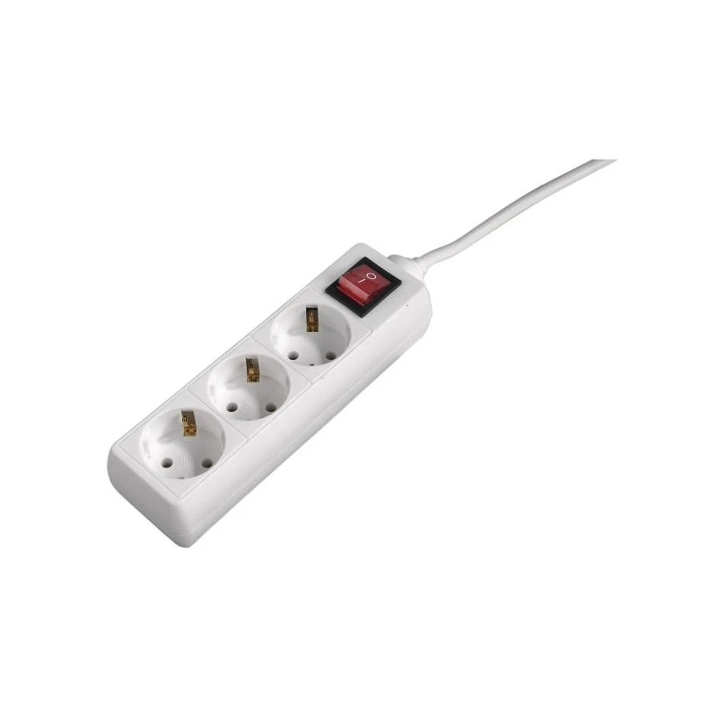 Hama Multiprise avec 3 Prises - Puissance Maximale 3680W - Câble 1.4m - Interrupteur Marche/Arrêt - 21x5.5x4.7cm - Couleur Blanc