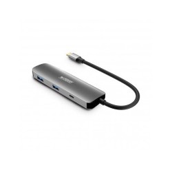 Urban Factory Hubee HUB 4 em 1- USB-C Macho - USB-A/USB-C/HDMI Fêmea - 100W PD - Cor Cinzento Metal