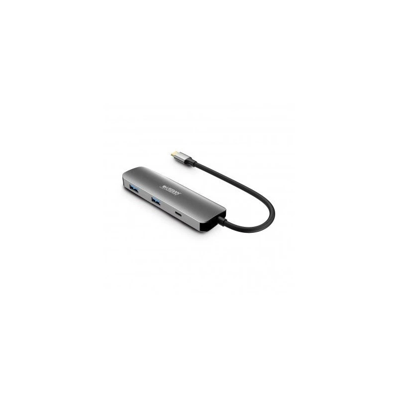 Urban Factory Hubee HUB 4 en 1 - USB-C Mâle - USB-A/USB-C/HDMI Femelle - 100W PD - Couleur Gris Métal