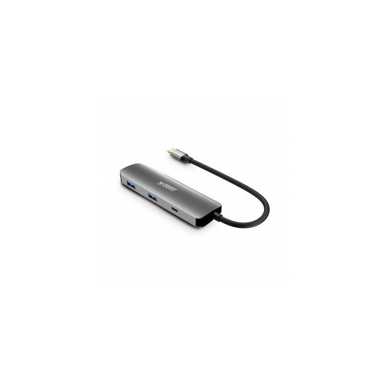 Urban Factory Hubee HUB 4 in 1- Male USB-C - Female USB-A/USB-C/HDMI - 100W PD - Metal Grey