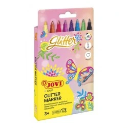 Jovi Glitter Marker Caixa com 8 Marcadores Efeito Purpurina - Tinta à Base de Água - Grip Triangular Ergonómico - Ponta
