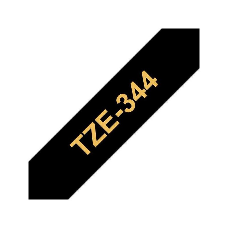 Brother TZe344 Fita Laminada Genérica de Etiquetas - Texto dourado sobre fundo Preto - Largura 18mm x 8 metros