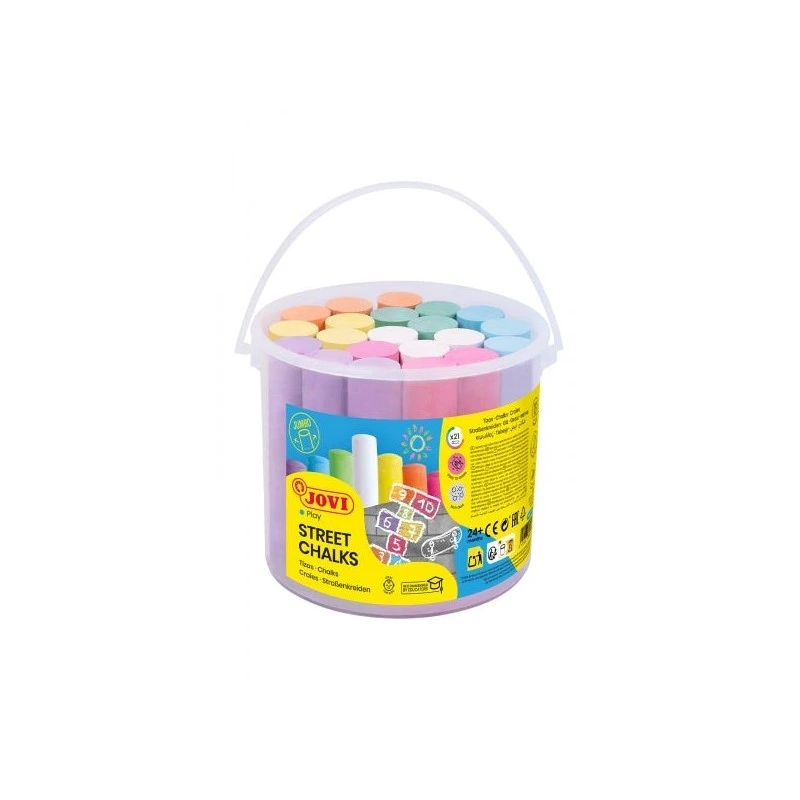 Jovi Street Chalks Bote 21 Tizas Jumbo - Especiales para Dibujar en El Suelo - Tizas Redondas - Facil Eliminacion con Agua