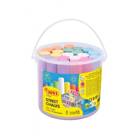 Jovi Street Chalks Tub of 21 Jumbo Chalks - Special for Drawing on the Ground - Round Chalks - Easy to Wash Off with Water