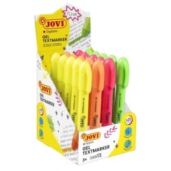Jovi Gel Textmarker Display of 20 Highlighter Markers - Fluorescent Colours - No Tip Needed - Smooth Glide - No Bleed-Through