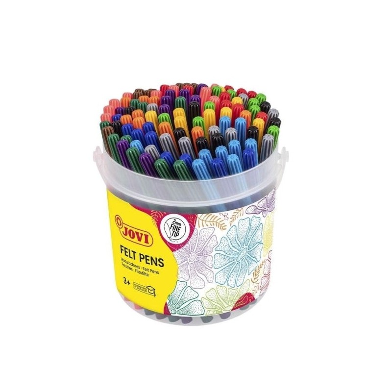 Jovi Felt Pens Frasco com 120 Marcadores - Ponta de 2mm - Tinta de Grande Fixação - Tampa de Segurança Ventilada - Cores