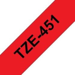 Brother TZe451 Fita Laminada Genérica de Etiquetas - Texto Preto sobre fundo vermelho - Largura 24mm x 8 metros