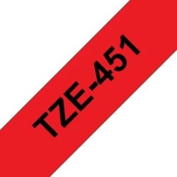 Brother TZe451 Fita Laminada Genérica de Etiquetas - Texto Preto sobre fundo vermelho - Largura 24mm x 8 metros