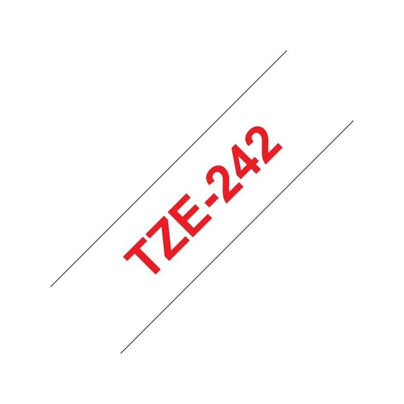 Brother TZe242 Fita Laminada Genérica de Etiquetas - Texto vermelho sobre fundo branco - Largura 18mm x 8 metros