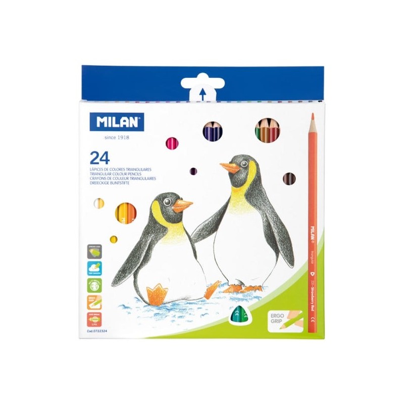 Milan Pack of 24 Colouring Pencils - Triangular - Assorted Colours