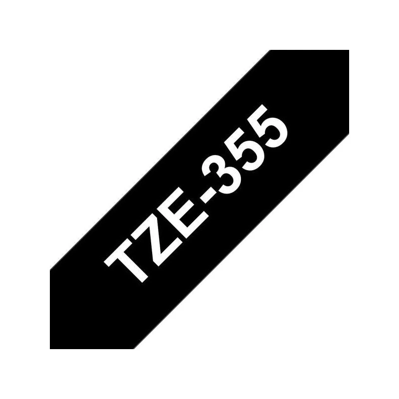 Brother TZe355 Ruban d'Étiquettes Laminé Générique - Texte Blanc sur Fond Noir - Largeur 24mm x 8 mètres