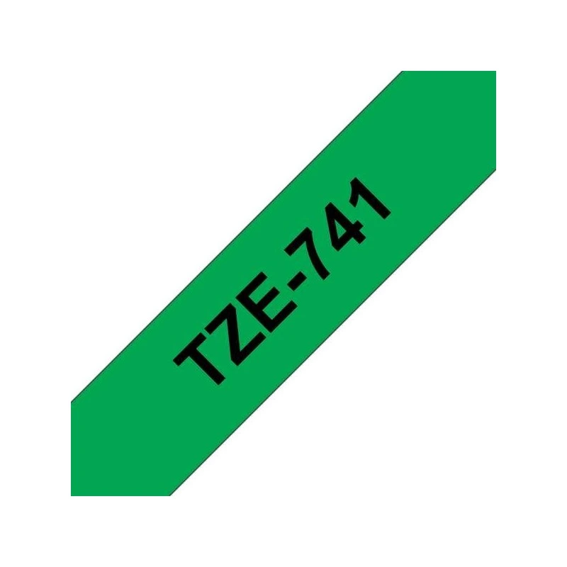 Brother TZe741 Fita Laminada Genérica de Etiquetas - Texto Preto sobre fundo verde - Largura 18mm x 8 metros