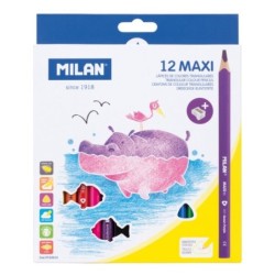 Milan Maxi Pack de 12 Crayons de Couleur - Inclut Taille-Crayon - Hexagonaux - Couleurs Assorties