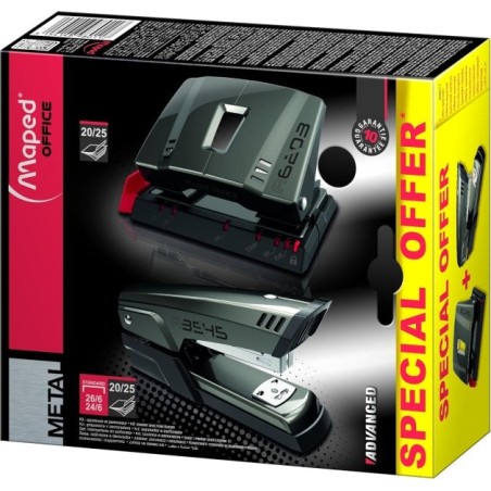 Maped Pack de Grapadora Metalica A3545 + Taladro Metalico A6203 - Grapa hasta 25 Hojas a la Vez - Admite Grapas 24/6 y 26/6