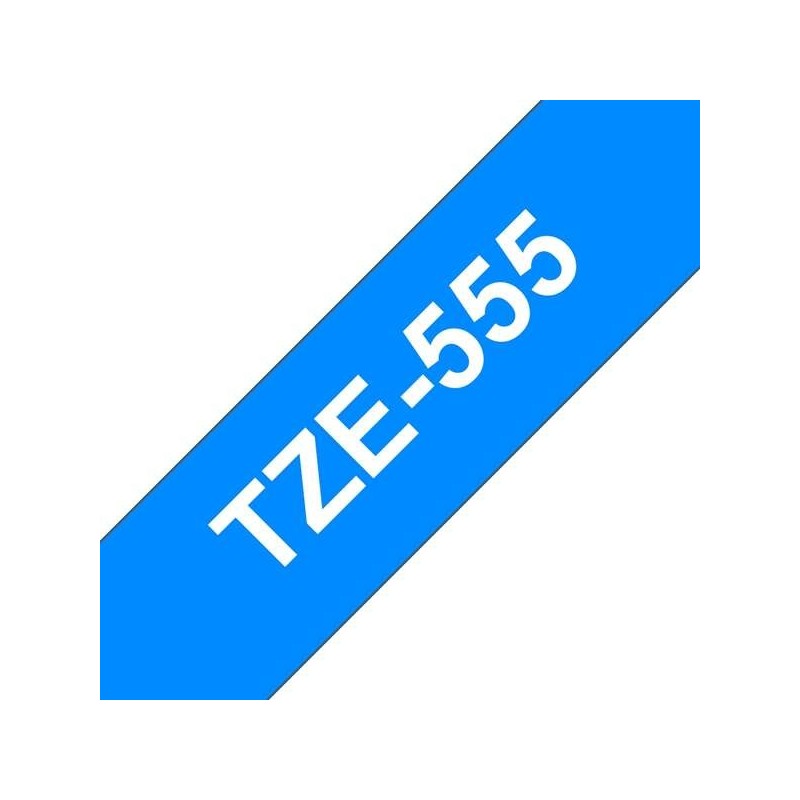 Brother TZe555 Fita Laminada Genérica de Etiquetas - Texto branco sobre fundo azul - Largura 24mm x 8 metros